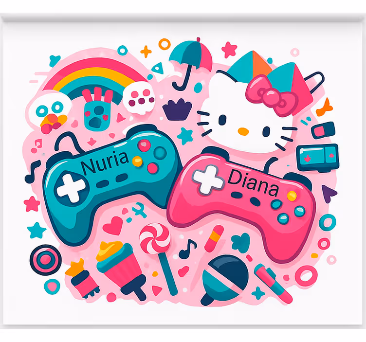Roleta gamer dla dziewczynki kolorowe kontrolery i kotki - TenStickers