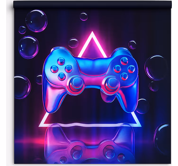 Roleta gamer chromowany kontroler i neonowe bąbelki - TenStickers