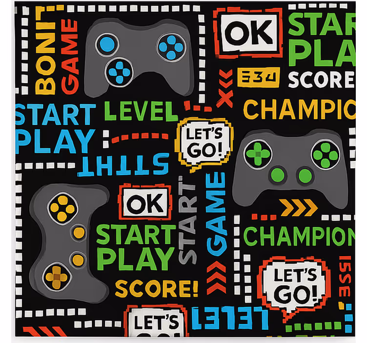 Roleta gamer dla graczy kolorowe napisy i kontrolery gry - TenStickers