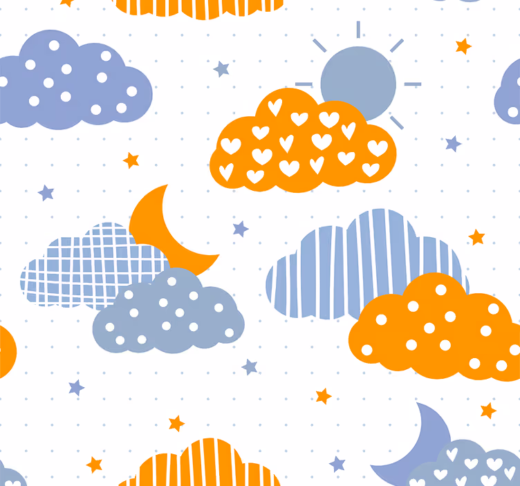 Roleta dla dzieci w niebieskie i pomarańczowe chmury i słońce - TenStickers