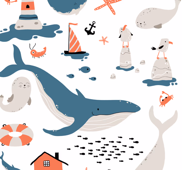 Roleta dla dzieci w motywy oceanicznych wielorybów - TenStickers