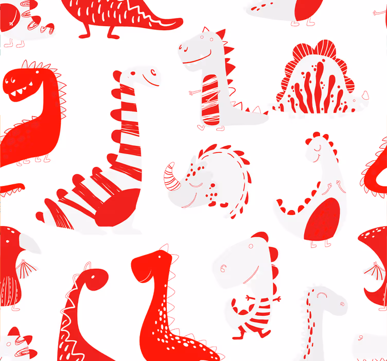 Roleta dla dzieci z czerwonymi szkicami dinozaurów - TenStickers