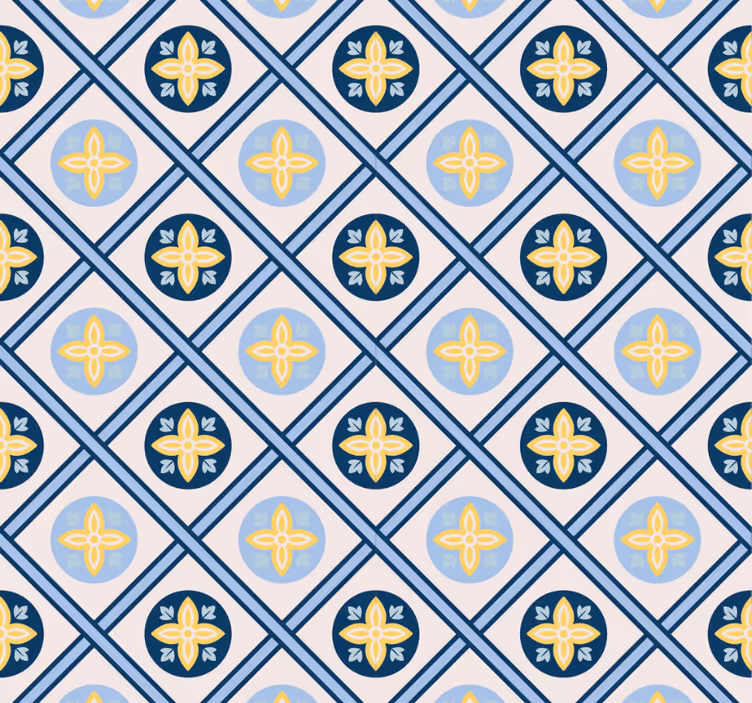 Nowoczesna roleta w błękitne i żółte portugalskie kafle - TenStickers