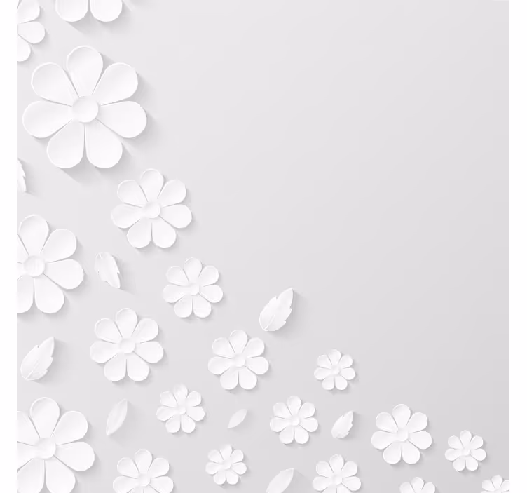 Biała roleta na tle białych papierowych kwiatów - TenStickers