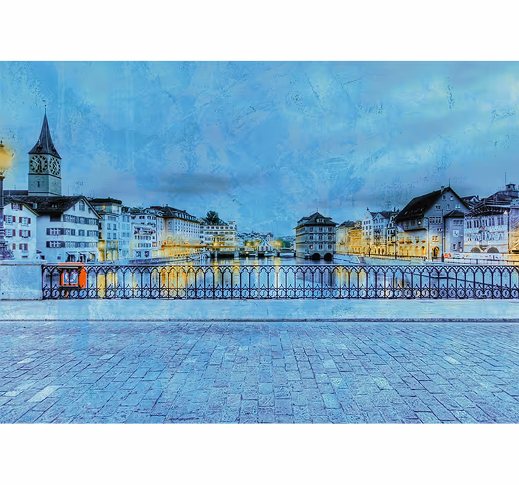 Roleta do salonu zimowa noc na moście w zurychu - TenStickers