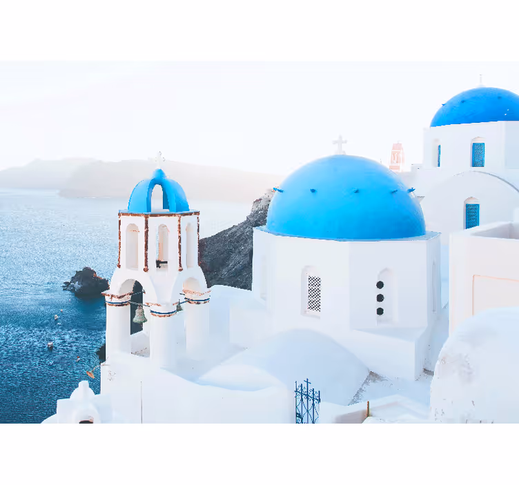Roleta do sypialni białe i niebieskie domy santorini - TenStickers