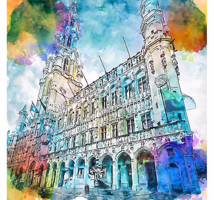 Roleta do salonu akwarelowy grand place w brukseli - TenStickers