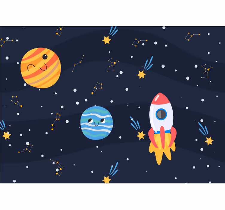 Roleta dla dzieci galaktyka z statkami i planetami - TenStickers