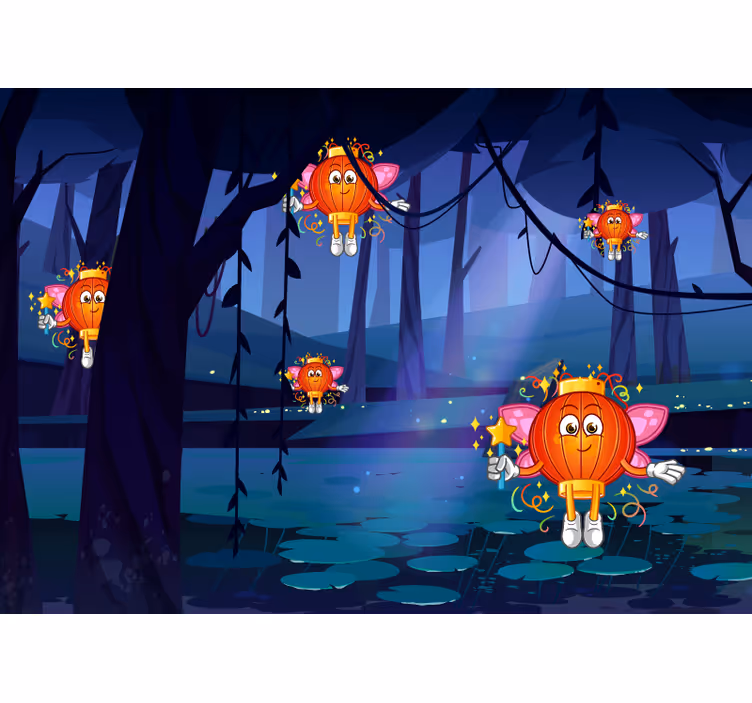 Roleta dla dzieci leśny mural z chińskimi lampionami - TenStickers