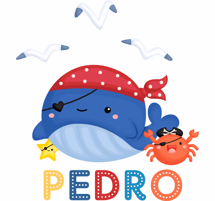 Roleta dla dzieci z uroczym niebieskim piratem wielorybem - TenStickers
