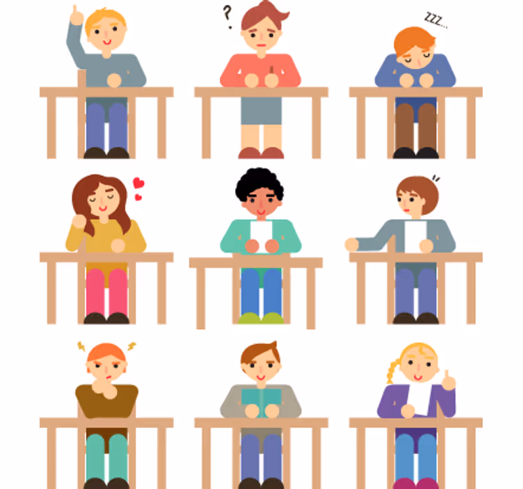 Roleta dla dzieci z naklejkami uczniów przy biurku - TenStickers
