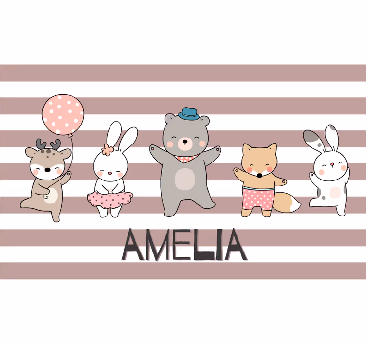 Roleta dla dzieci z rysunkami wesołych zwierząt z imieniem - TenStickers