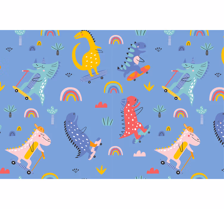 Roleta dla dzieci z uroczymi dinozaurami na deskorolce - TenStickers