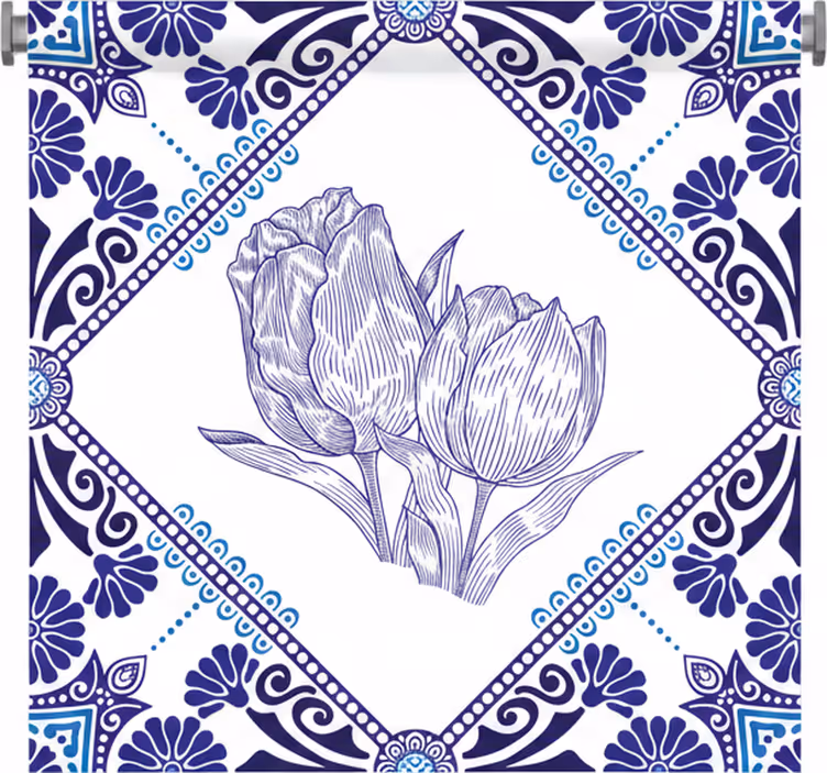 Roleta do kuchni tulipany w niebieskim delfcie - TenStickers