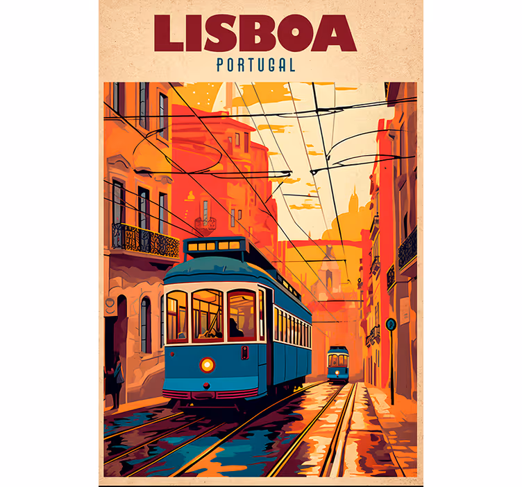 Roleta vintage z ilustracją tramwaju z lizbony - TenStickers