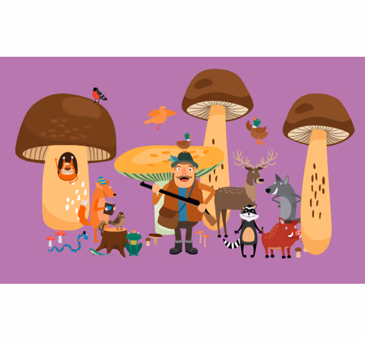 Śmieszna roleta ptaki w leśnym grzybie - TenStickers