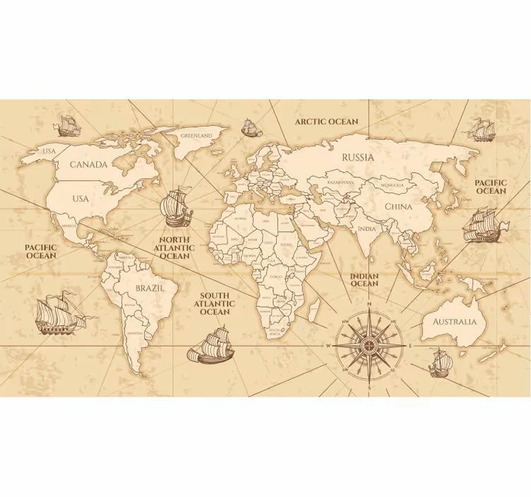 Roleta z mapą świata w stylu retro sepia - TenStickers