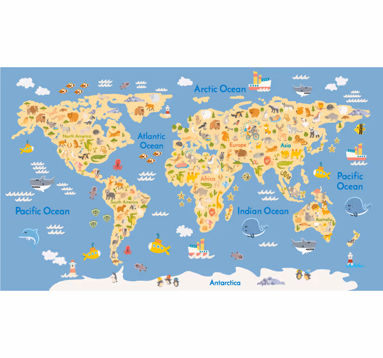 Roleta dla dzieci z mapą świata kontynenty i fauna - TenStickers
