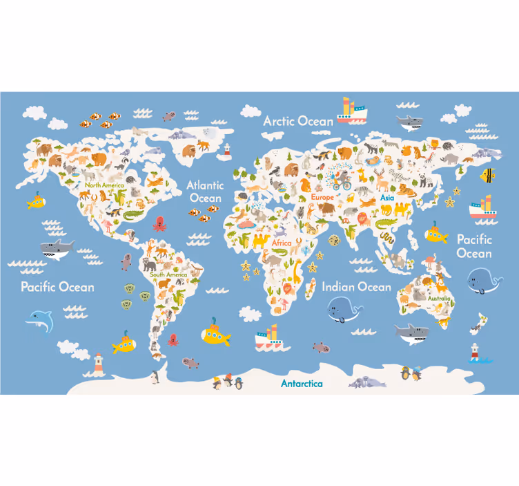 Roleta z mapą świata odcienie niebieskiego i szarego - TenStickers