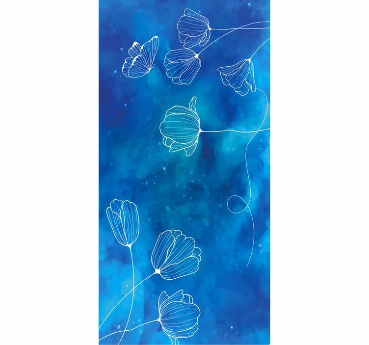 Roleta w kwiaty eleganckie niebieskie sylwetki - TenStickers