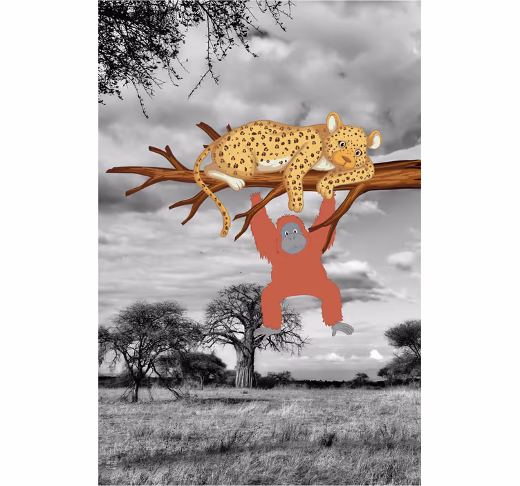 Roleta w zwierzęta lampart i orangutan - TenStickers