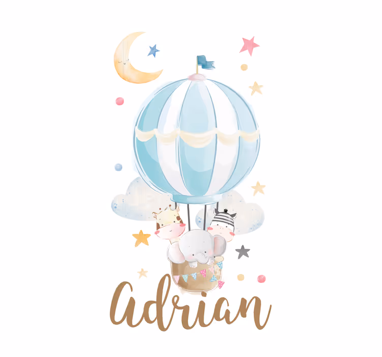 Roleta dla dzieci ze zwierzętami w balonie z imieniem - TenStickers