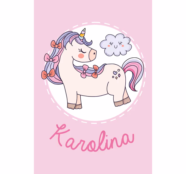 Roleta na zamówienie Różowy jednorożec z imieniem - TenStickers