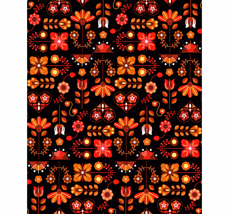 Roleta w kwiaty pomarańczowa sztuka ludowa - TenStickers