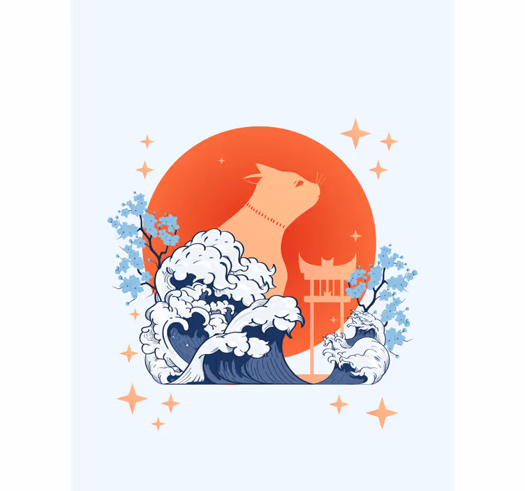 Roleta w zwierzęta kot z falami - TenStickers