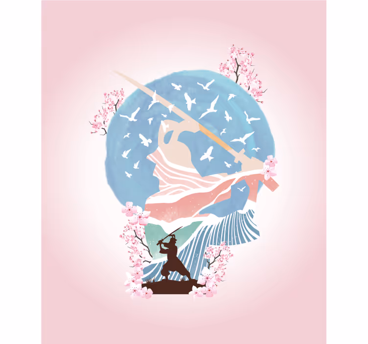 Roleta z rysunkami elegancka sylwetka samuraja - TenStickers