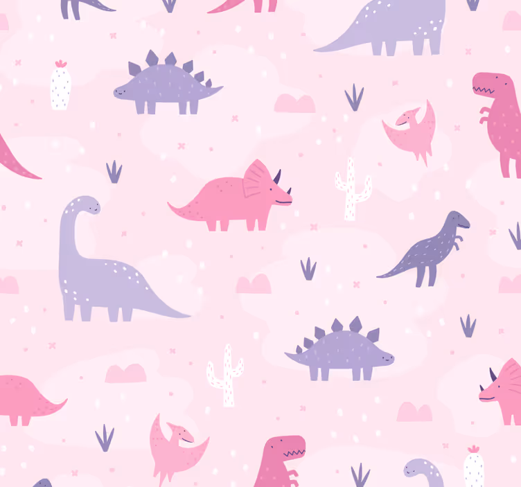 Roleta z dinozaurami różowe tło - TenStickers