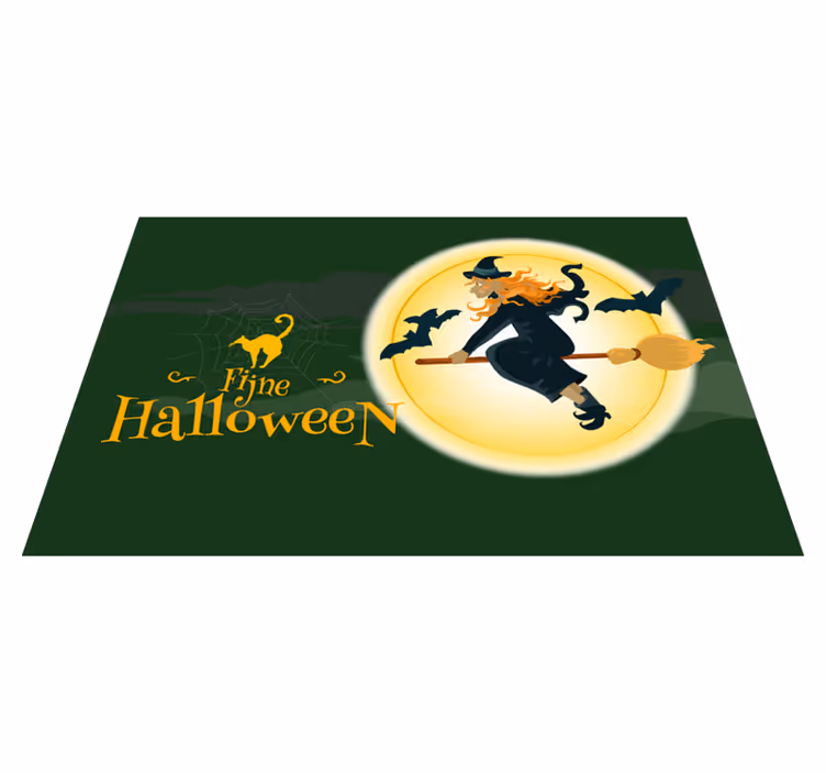 Podkładka na stół halloween scena z miotłą czarownicy - TenStickers