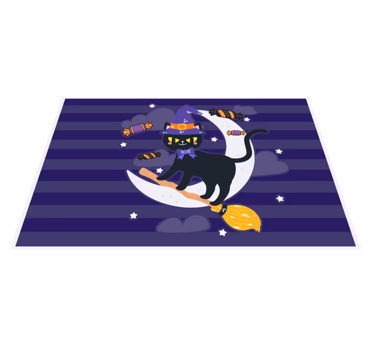 Podkładka na stół halloween kot czarownicy na miotle - TenStickers