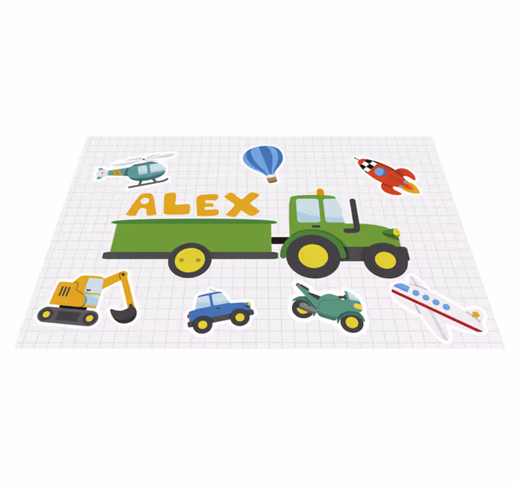 Podkładka z imieniem i kreskówkowy traktor - TenStickers