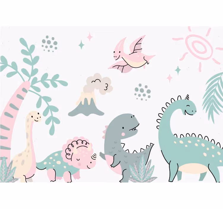Fototapeta do pokoju malucha pastelowe dinozaury - TenStickers