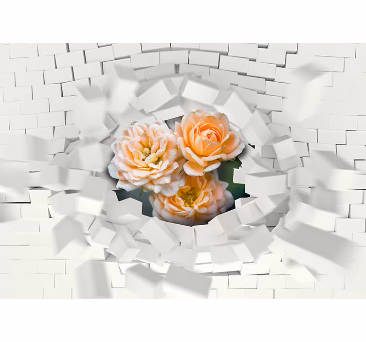 Fototapeta 3D kwiaty w białych blokach - TenStickers