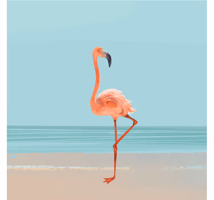 Niebieska fototapeta z flamingiem na piasku - TenStickers