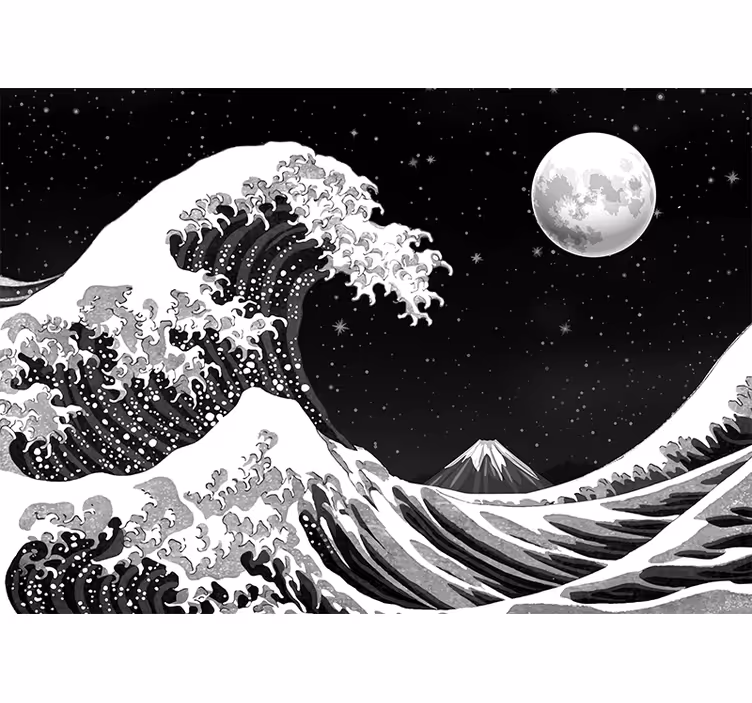 Czarna fototapeta fala kanagawa w nocy - TenStickers