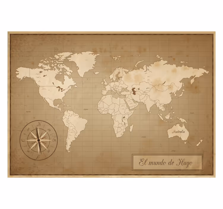 Brązowa fototapeta z vintage mapą świata z imieniem - TenStickers
