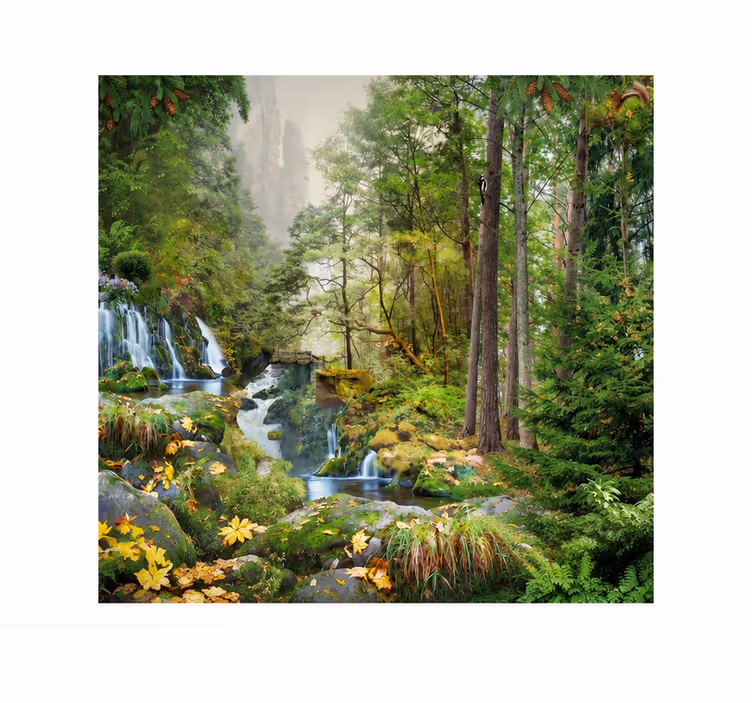 Tapetya natura wodospadu w leśnym jeziorze - TenStickers