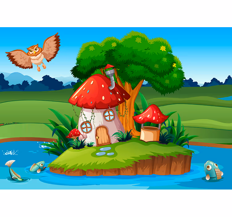 Fototapeta domek grzyb i pan sowa - TenStickers