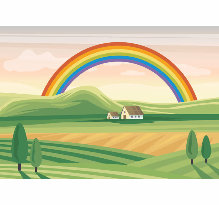 Fototapeta tęcza nad polami dla dzieci - TenStickers