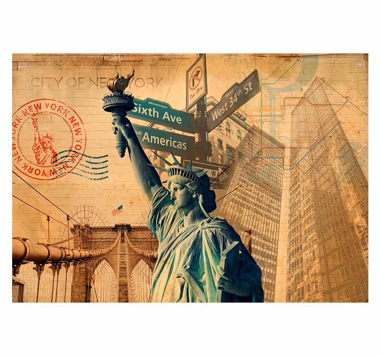 Fototapeta Nowy Jork kolaż wolności w stylu vintage - TenStickers