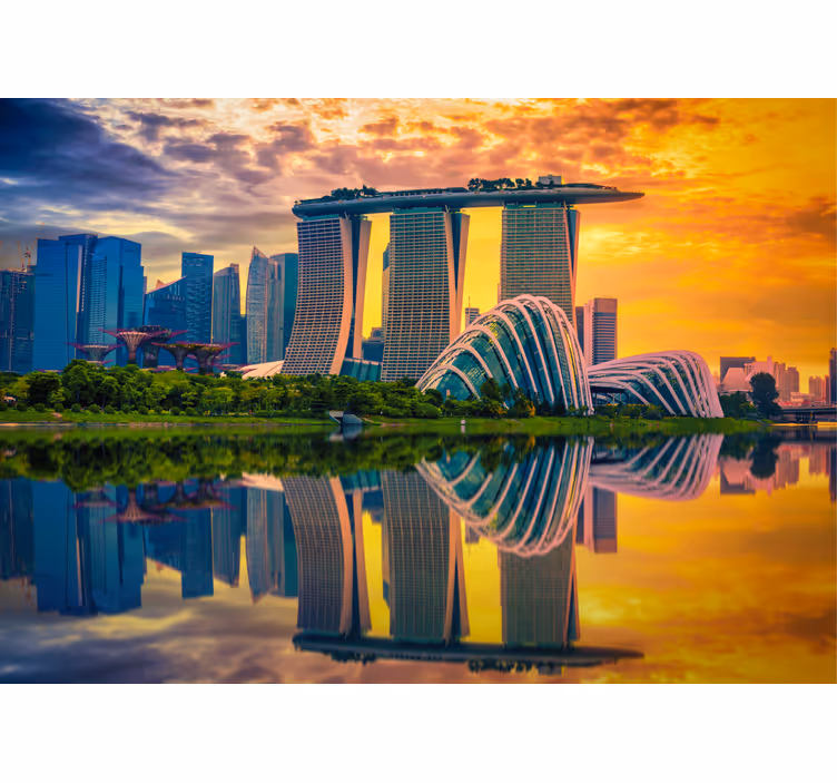 Fototapeta miasto odbicia w zatoce marina bay - TenStickers