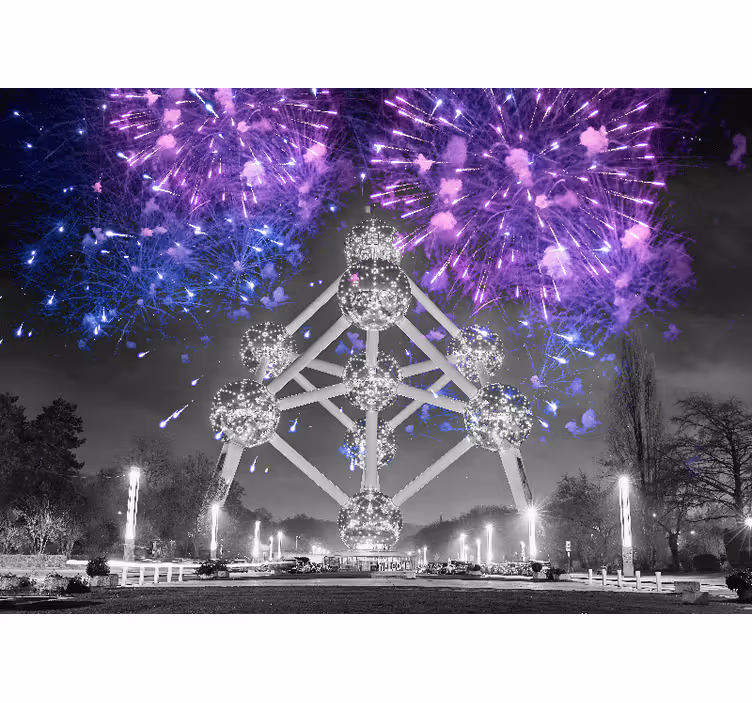 Fototapeta miasto pokaz fajerwerków atomium - TenStickers
