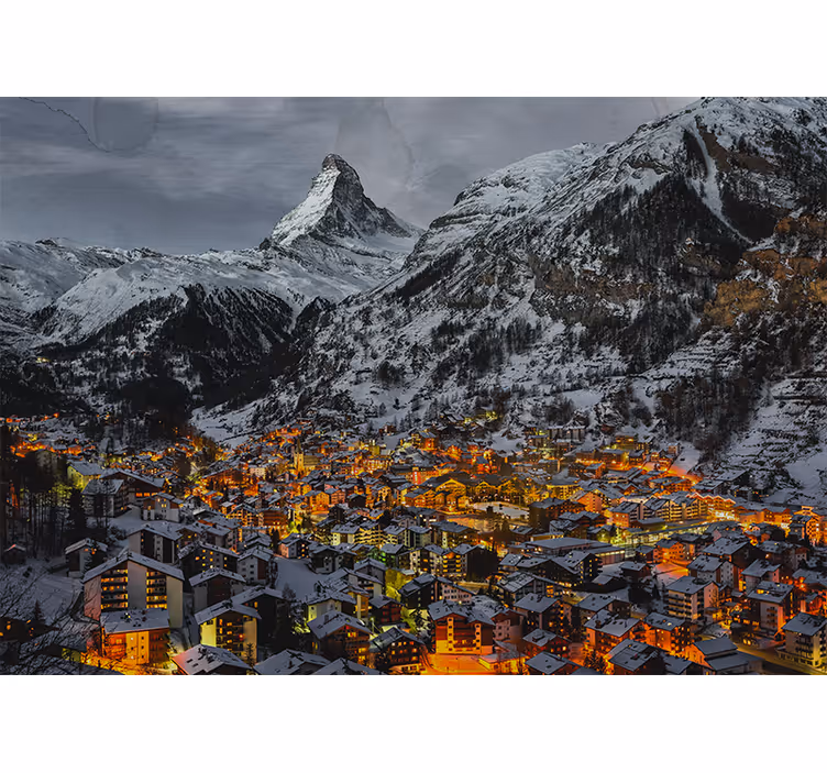 Fototapeta góry zimowa wioska alpejska - TenStickers