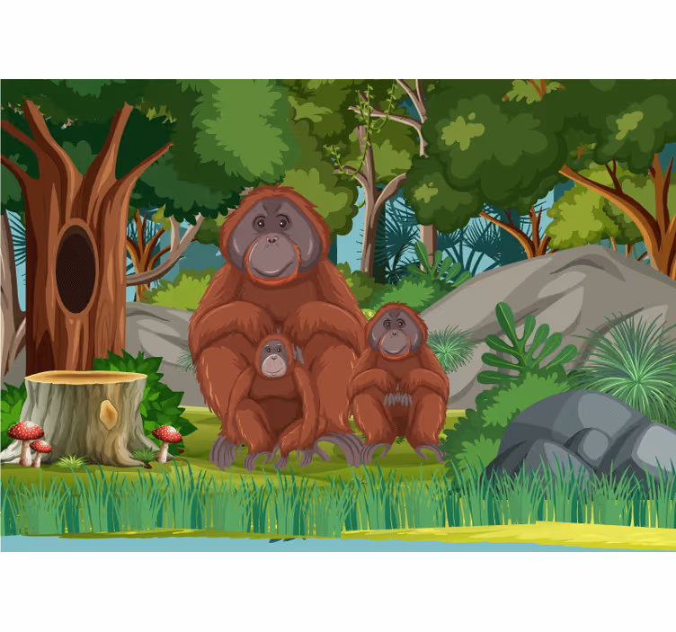 Fototapeta zwierzęta scena rodziny orangutanów - TenStickers