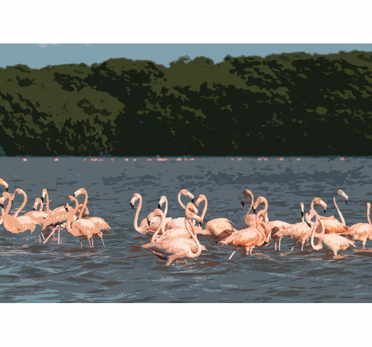 Fototapeta zwierzęta stado flamingów w zbiorowisku - TenStickers