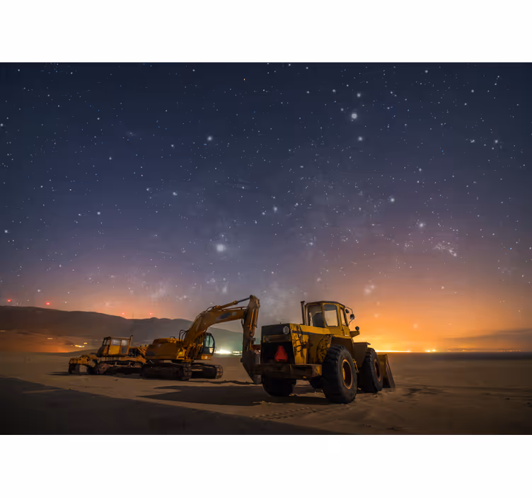 Fototapeta z pojazdami sprzęt budowlany nocą - TenStickers