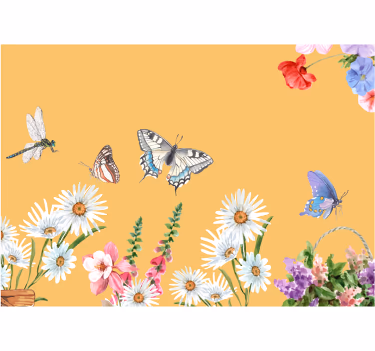Fototapeta w kwiaty motyw kwiatów z motylami - TenStickers